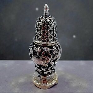Antique Repousse Sterling Silver Elephant Ornate Salt Shaker Late 1800s